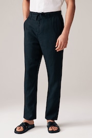 Black Signature Leomaster Italian Delave Linen Drawstring Trousers - Image 1 of 12