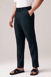 Black Signature Leomaster Italian Delave Linen Drawstring Trousers - Image 2 of 12