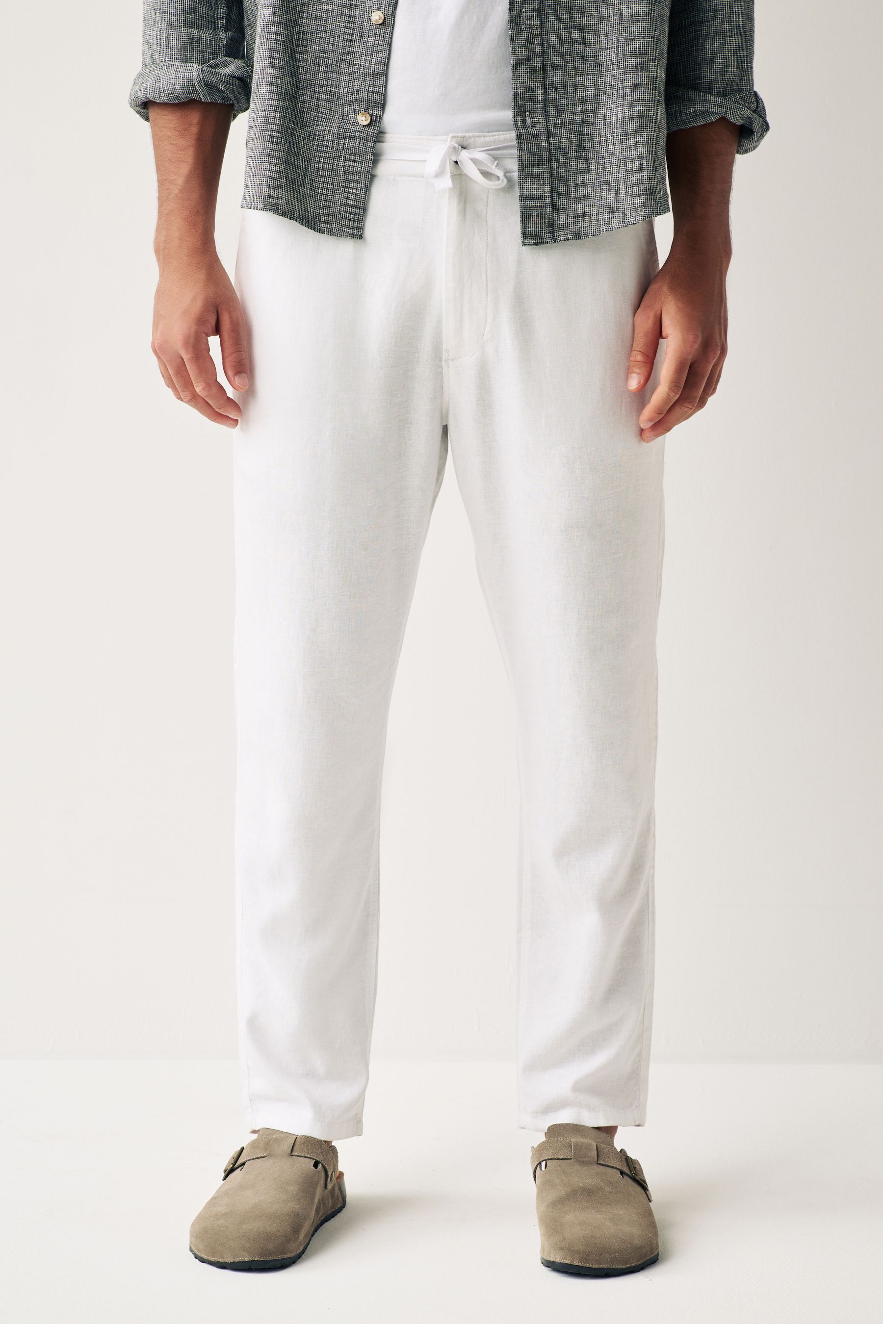 Buy White Linen Viscose Drawstring Trousers from the Next UK online shop
