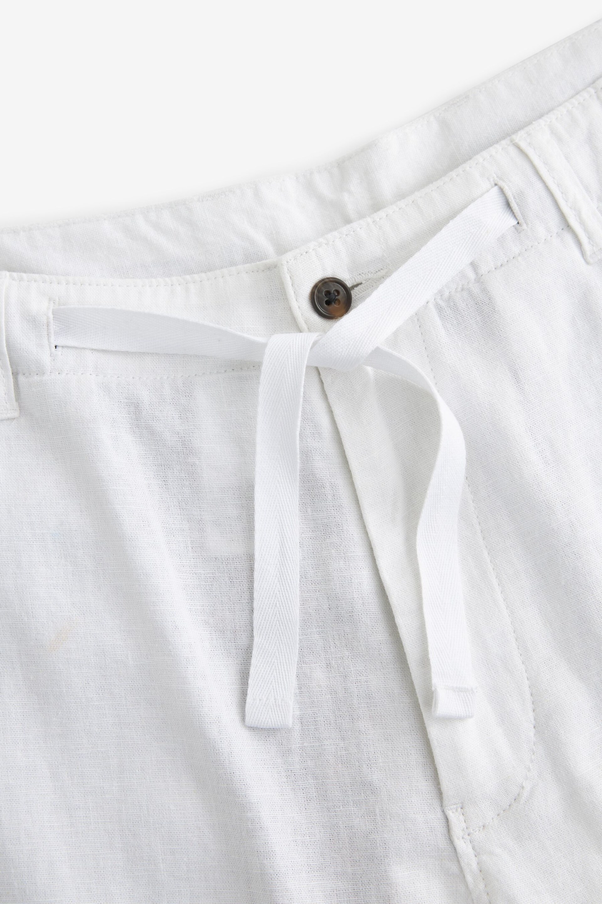 White Linen Viscose Drawstring Trousers - Image 12 of 13