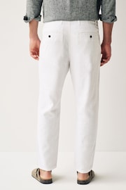 White Linen Viscose Drawstring Trousers - Image 4 of 13