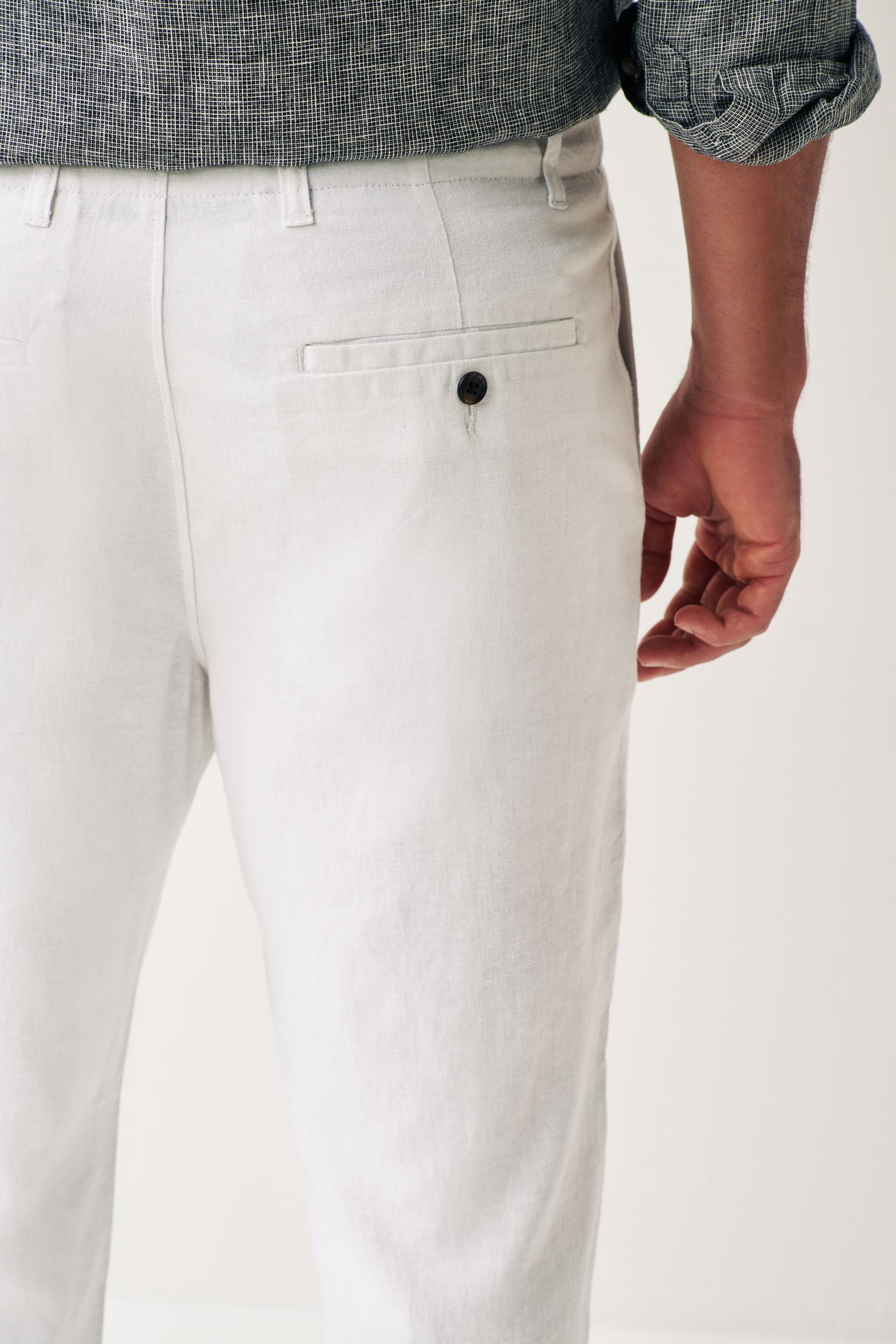 White Linen Viscose Drawstring Trousers - Image 6 of 13