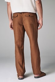 Rust Brown 100% Linen Drawstring Trousers - Image 5 of 10