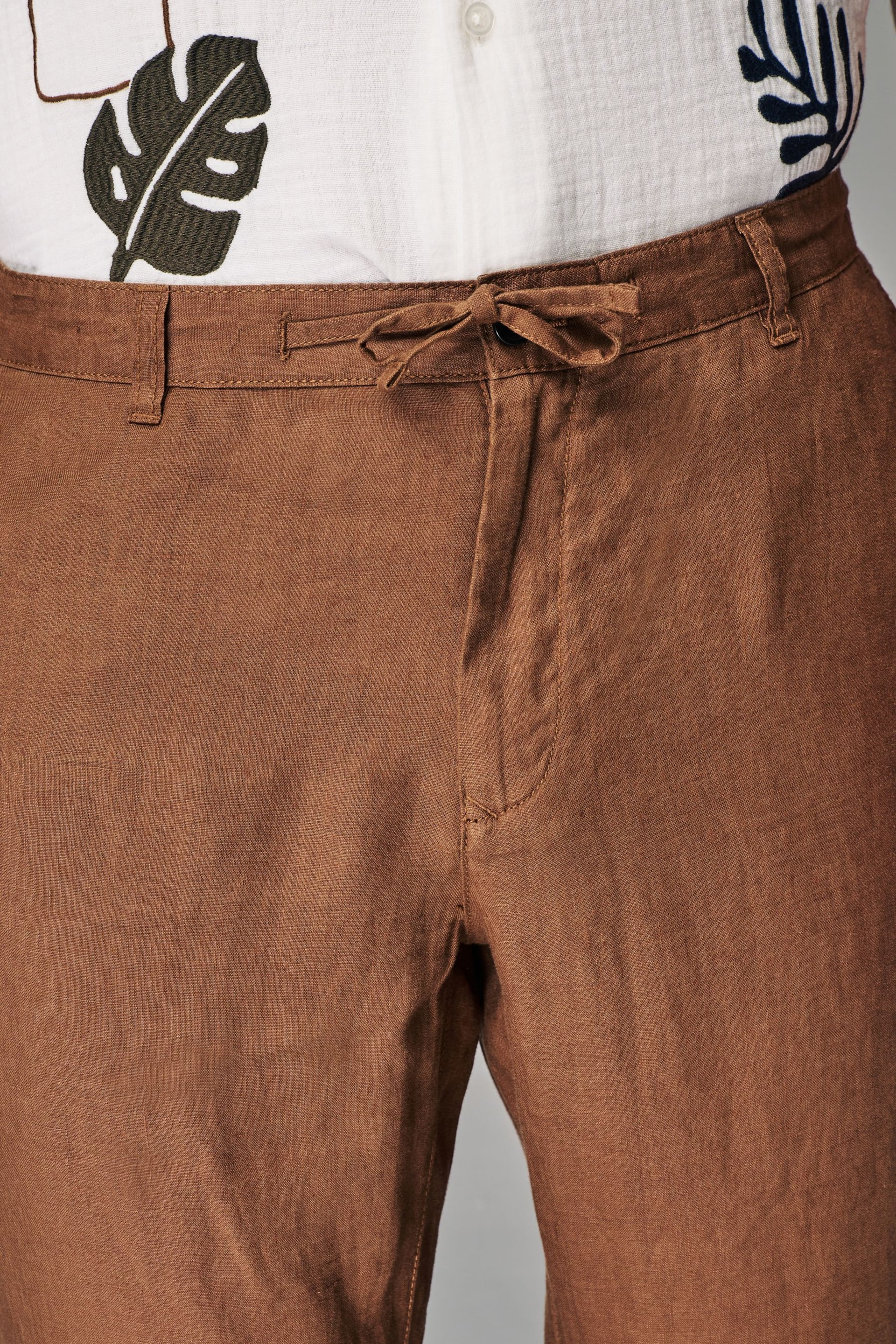Rust Brown 100% Linen Drawstring Trousers - Image 6 of 10