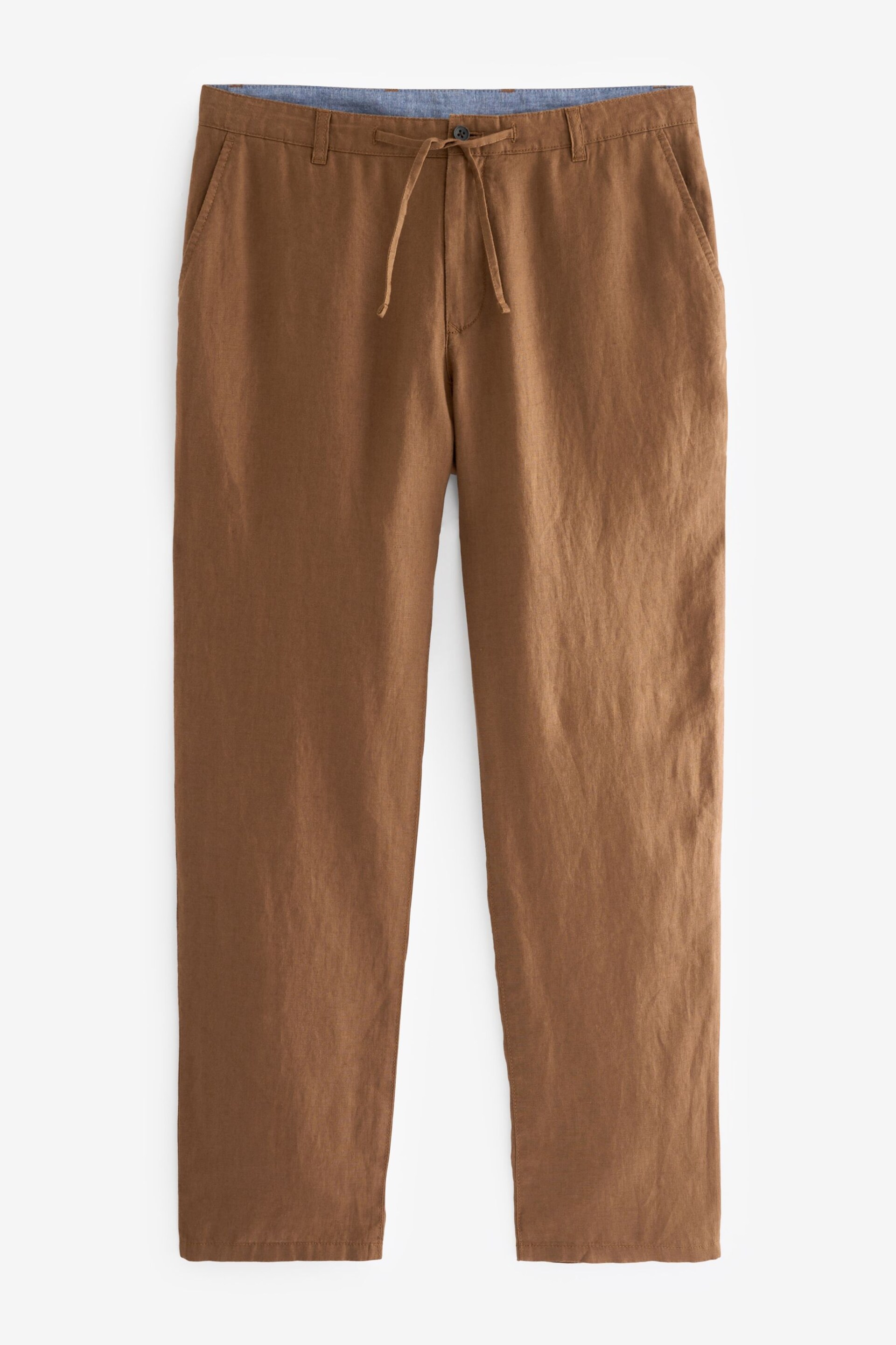 Rust Brown 100% Linen Drawstring Trousers - Image 7 of 10