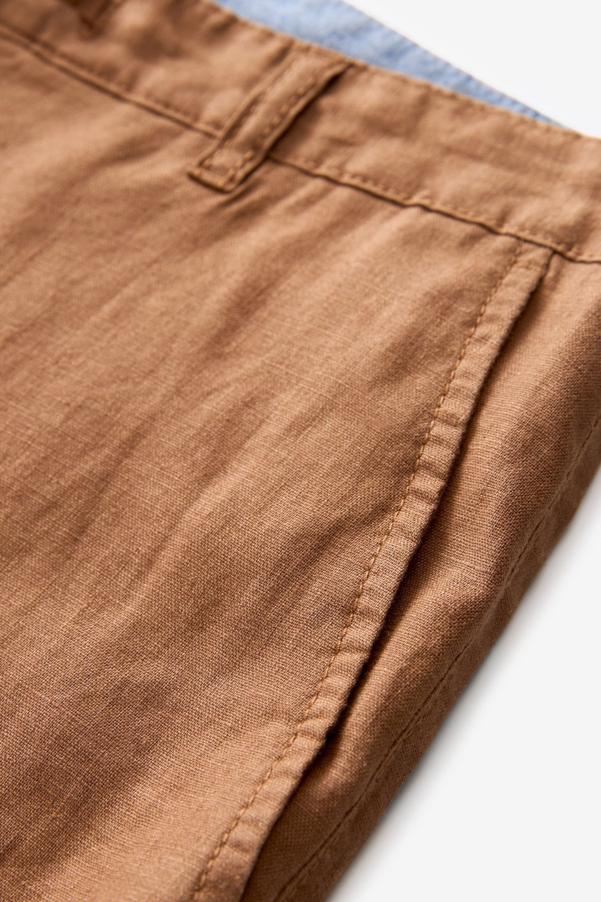 Rust Brown 100% Linen Drawstring Trousers - Image 8 of 10