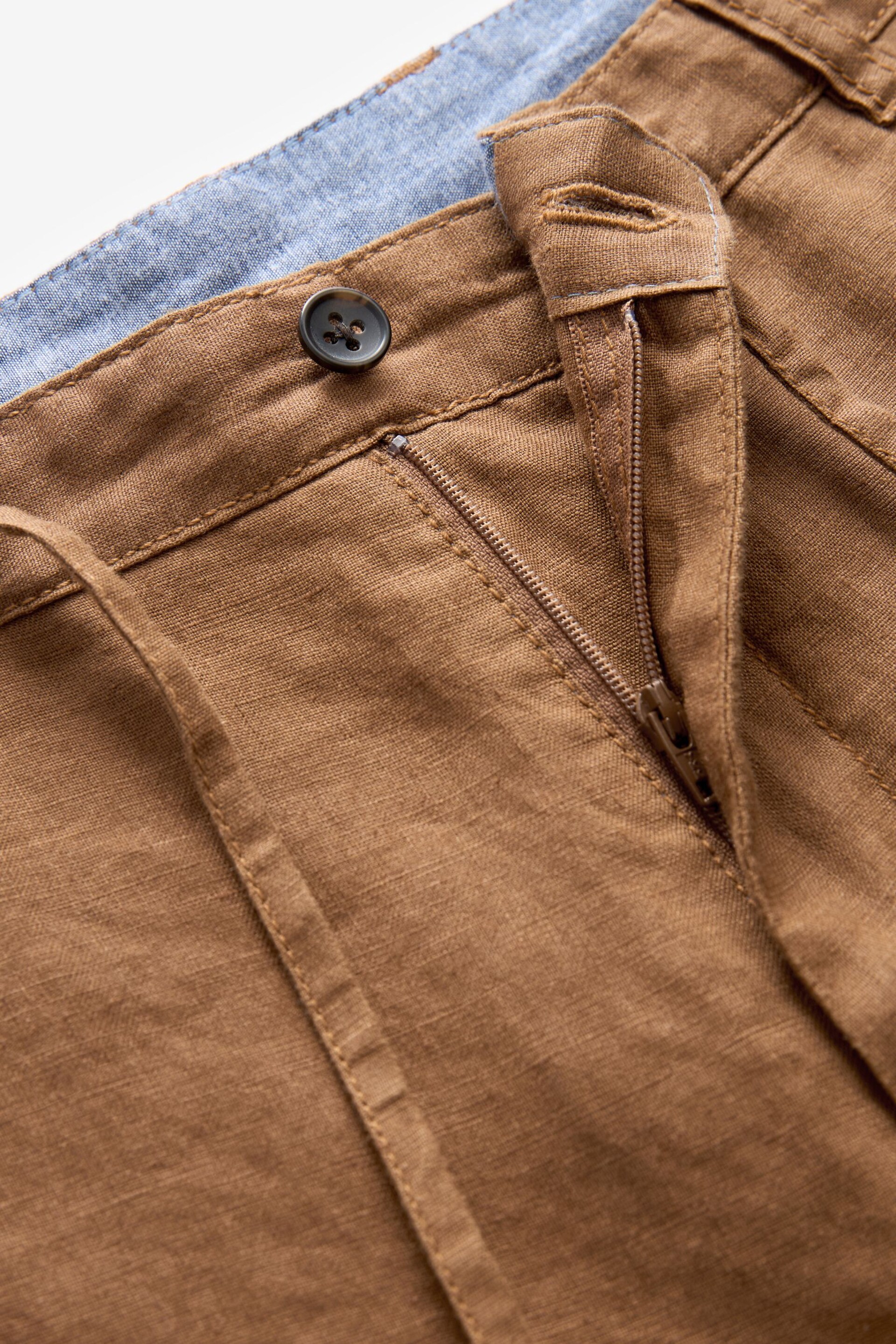 Rust Brown 100% Linen Drawstring Trousers - Image 9 of 10