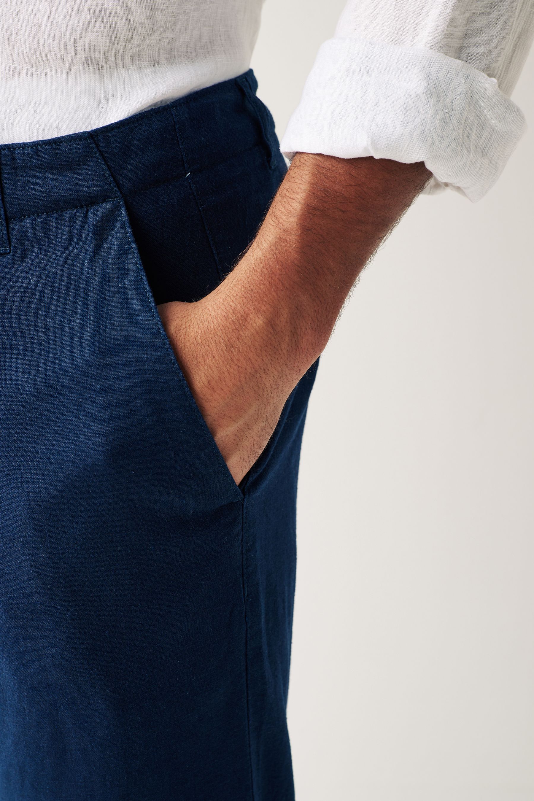 Mens navy linen trousers store