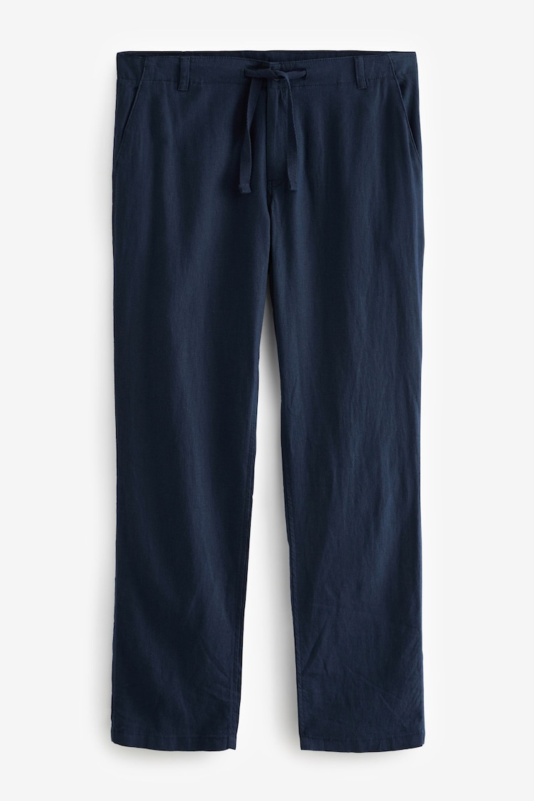 Navy Blue Linen Viscose Drawstring Trousers - Image 7 of 8