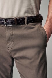 Mushroom Brown Slim Fit Textured Belted Trousers - Image 1 of 11