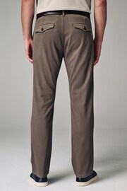 Mushroom Brown Slim Fit Textured Belted Trousers - Image 3 of 11