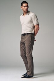 Mushroom Brown Slim Fit Textured Belted Trousers - Image 4 of 11