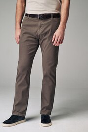 Mushroom Brown Slim Fit Textured Belted Trousers - Image 5 of 11