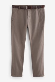 Mushroom Brown Slim Fit Textured Belted Trousers - Image 8 of 11