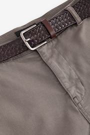 Mushroom Brown Slim Fit Textured Belted Trousers - Image 9 of 11