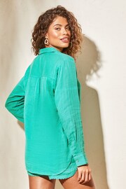 Lipsy Green Ric Rac Trim Long Sleeve Summer Beach Shirt - Image 2 of 4