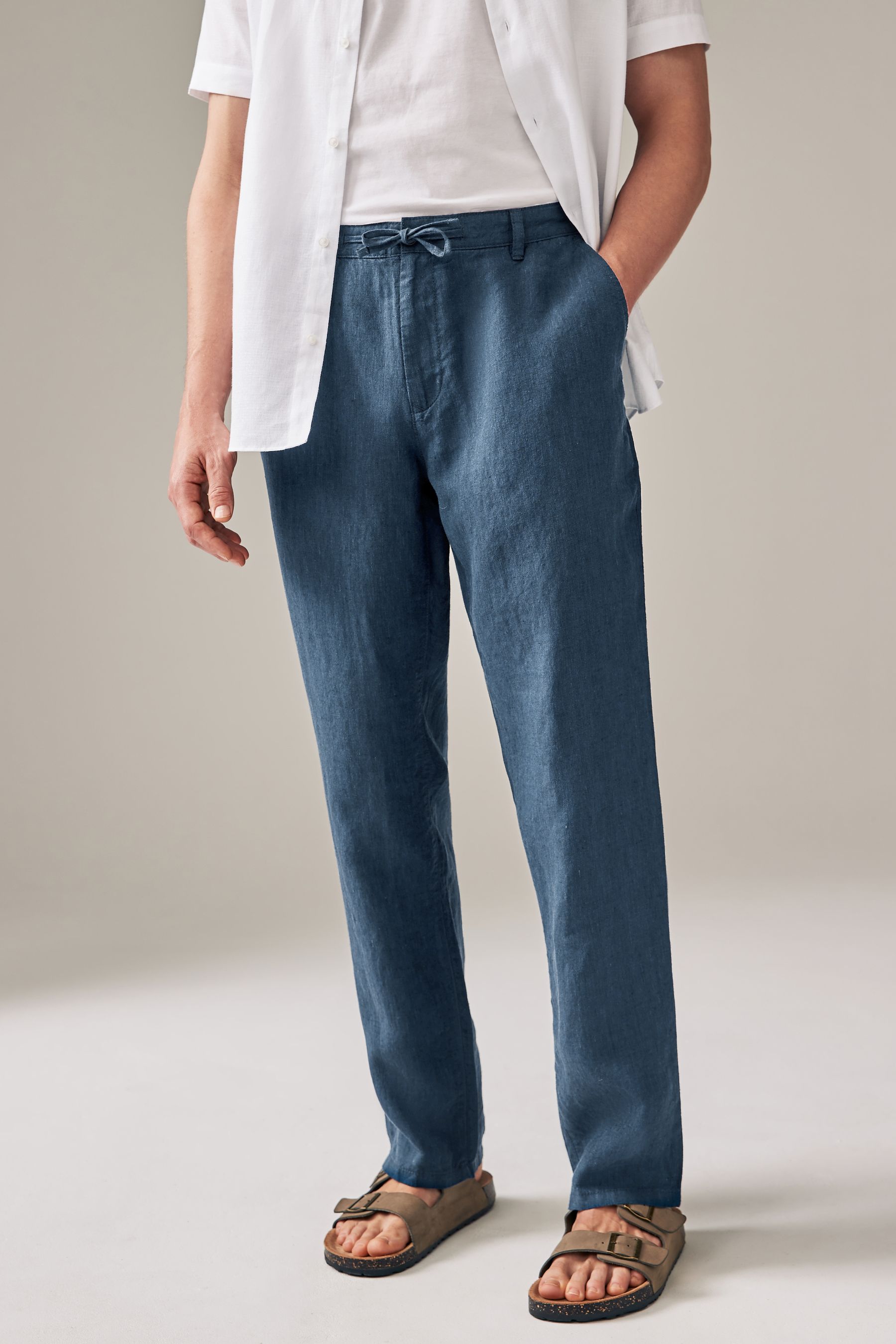 Next navy linen trousers shop