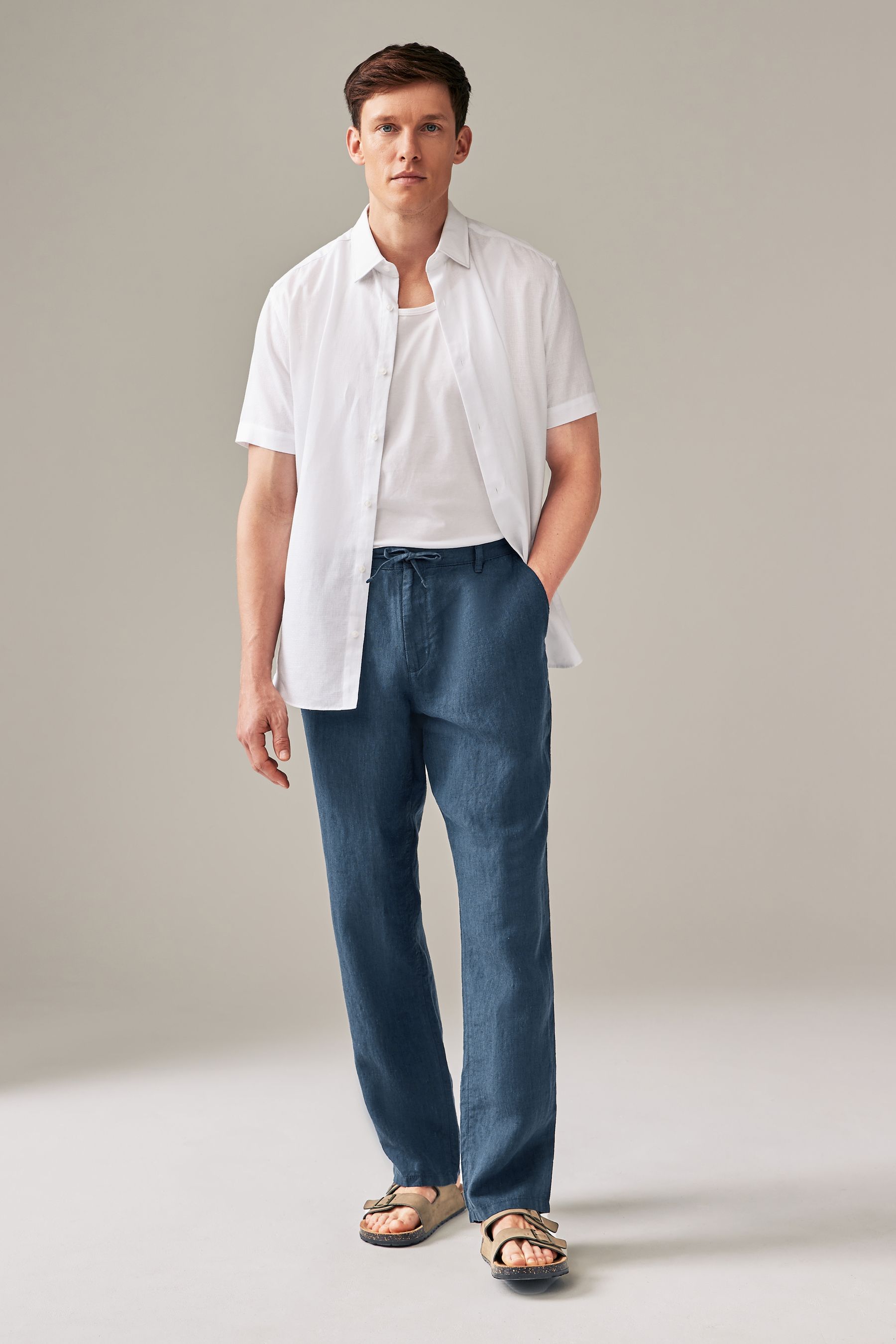 Linen drawstring trousers deals
