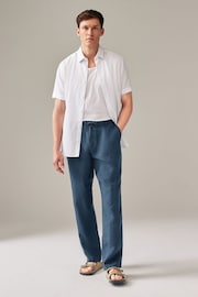 Navy Blue 100% Linen Drawstring Trousers - Image 2 of 9