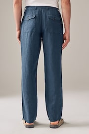 Navy Blue 100% Linen Drawstring Trousers - Image 3 of 8