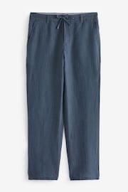 Navy Blue 100% Linen Drawstring Trousers - Image 7 of 8