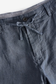 Navy Blue 100% Linen Drawstring Trousers - Image 8 of 8
