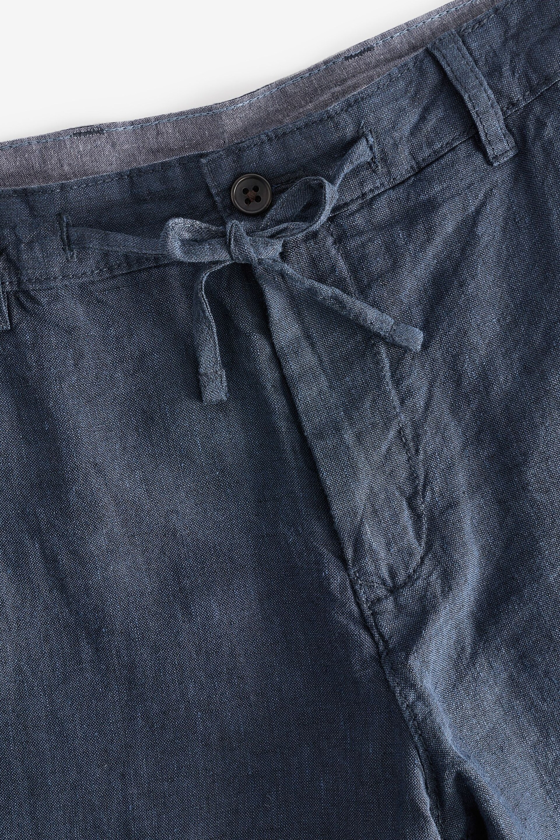 Navy Blue 100% Linen Drawstring Trousers - Image 8 of 8