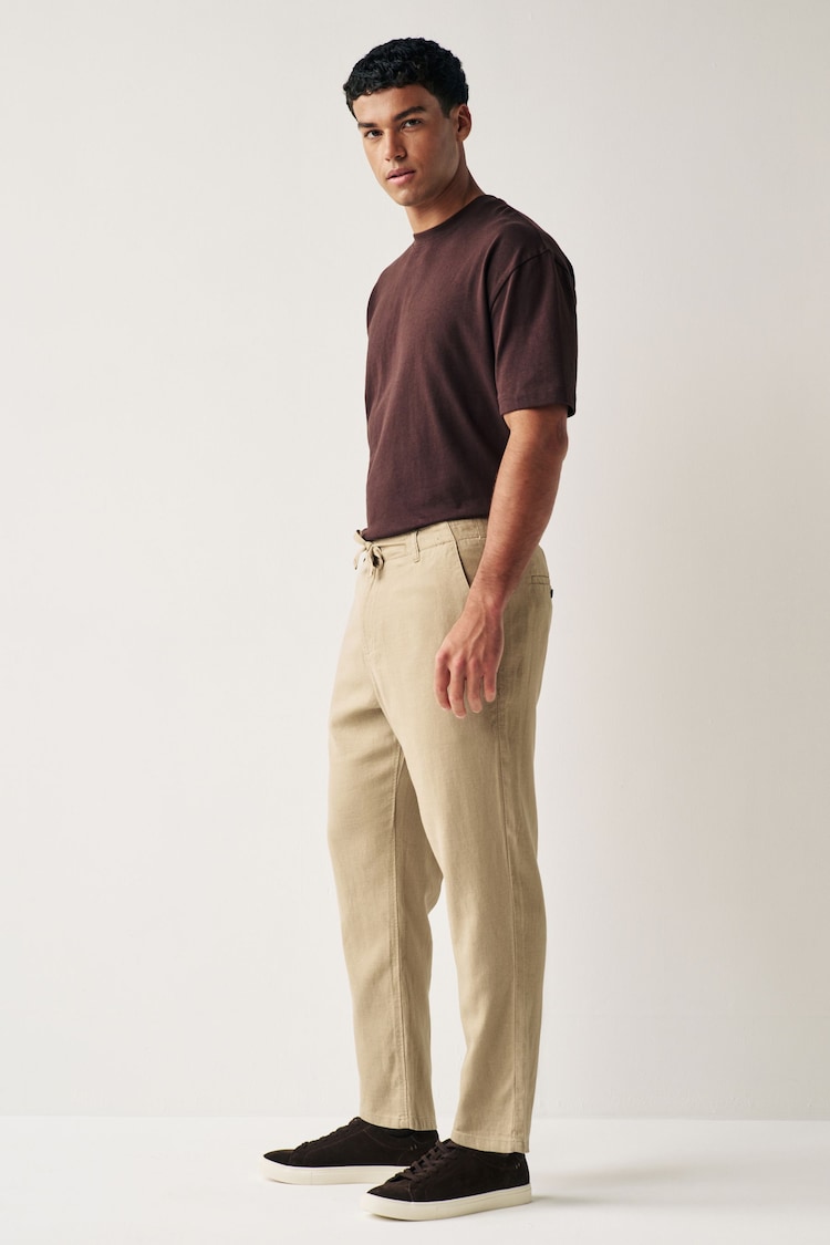 Stone Natural Linen Viscose Drawstring Trousers - Image 4 of 10