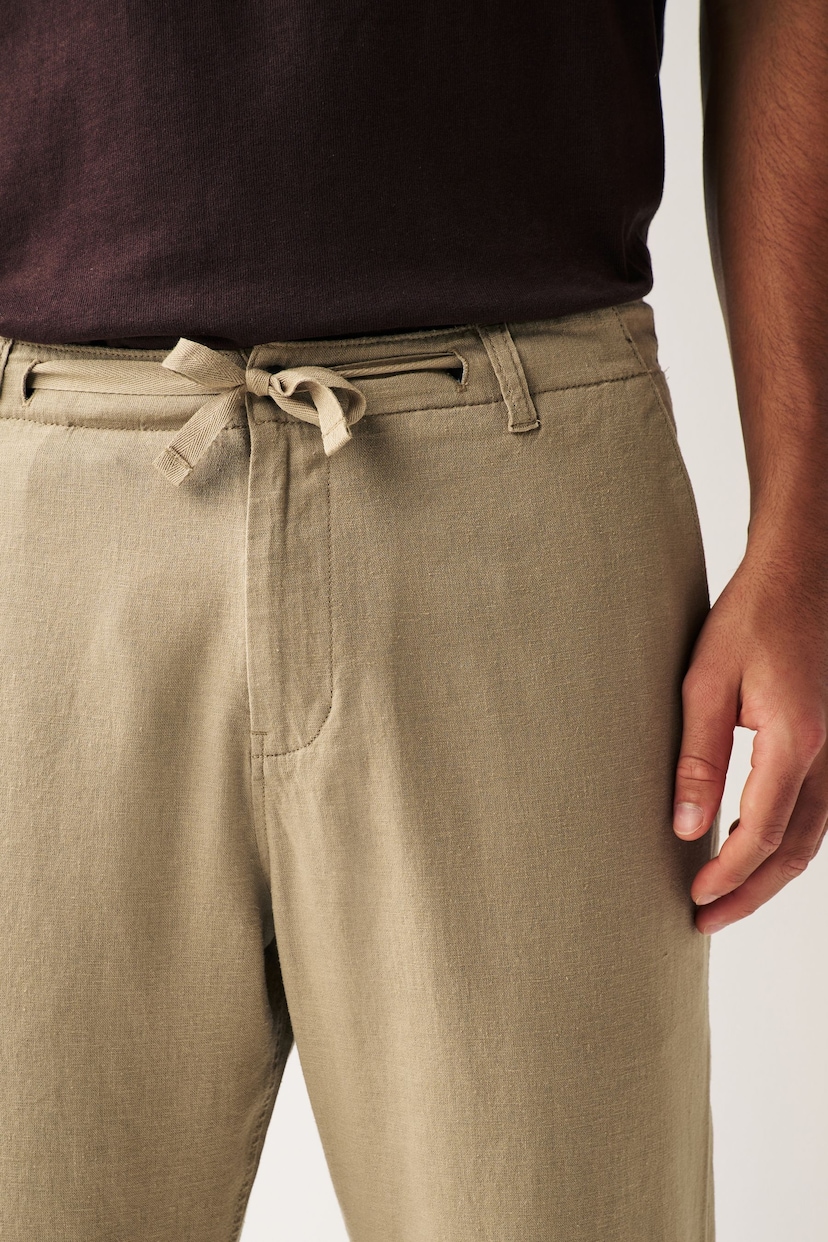 Stone Natural Linen Viscose Drawstring Trousers - Image 5 of 10