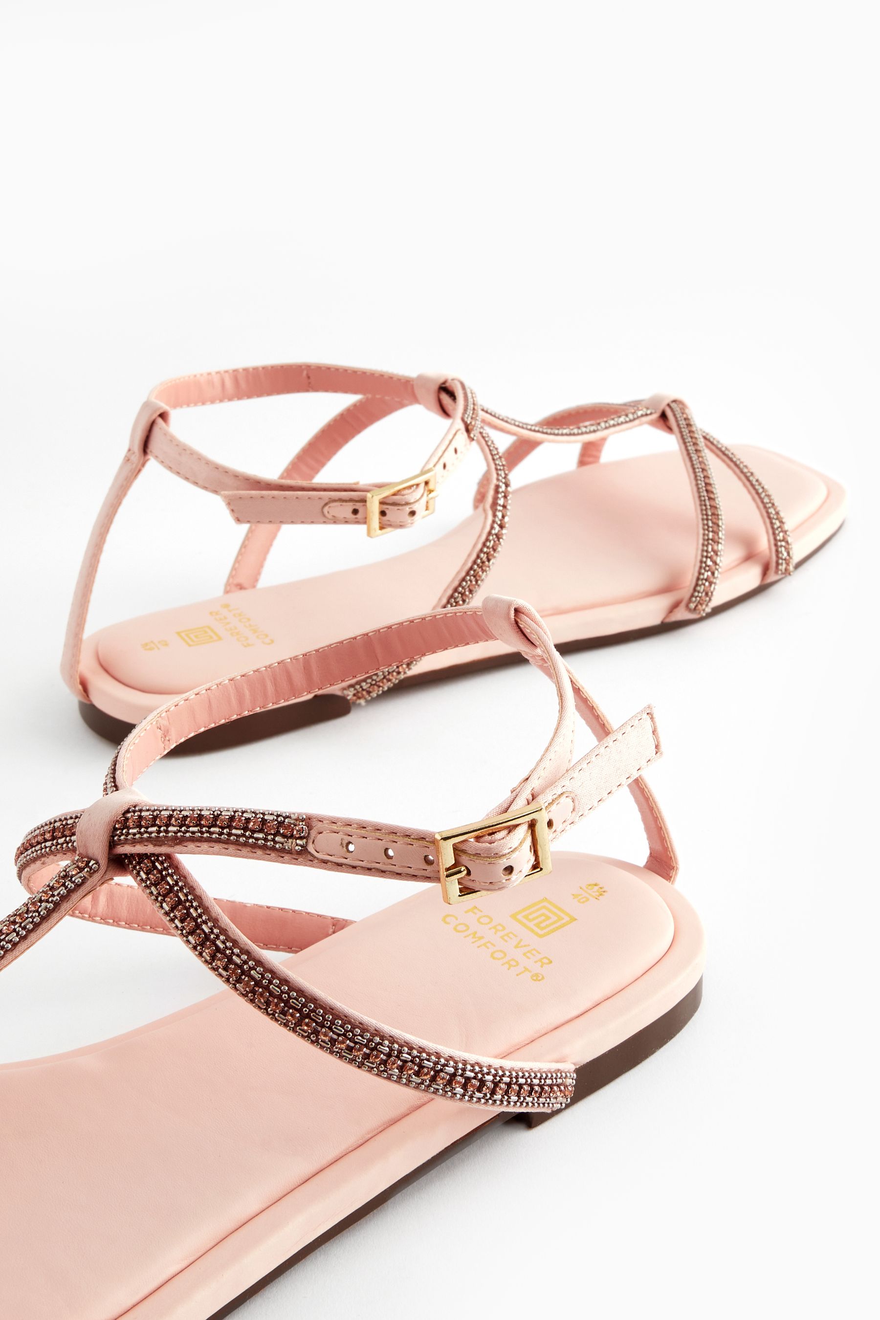Buy Pale Pink Forever Comfort Embellished Strappy Sandals from Next Luxembourg