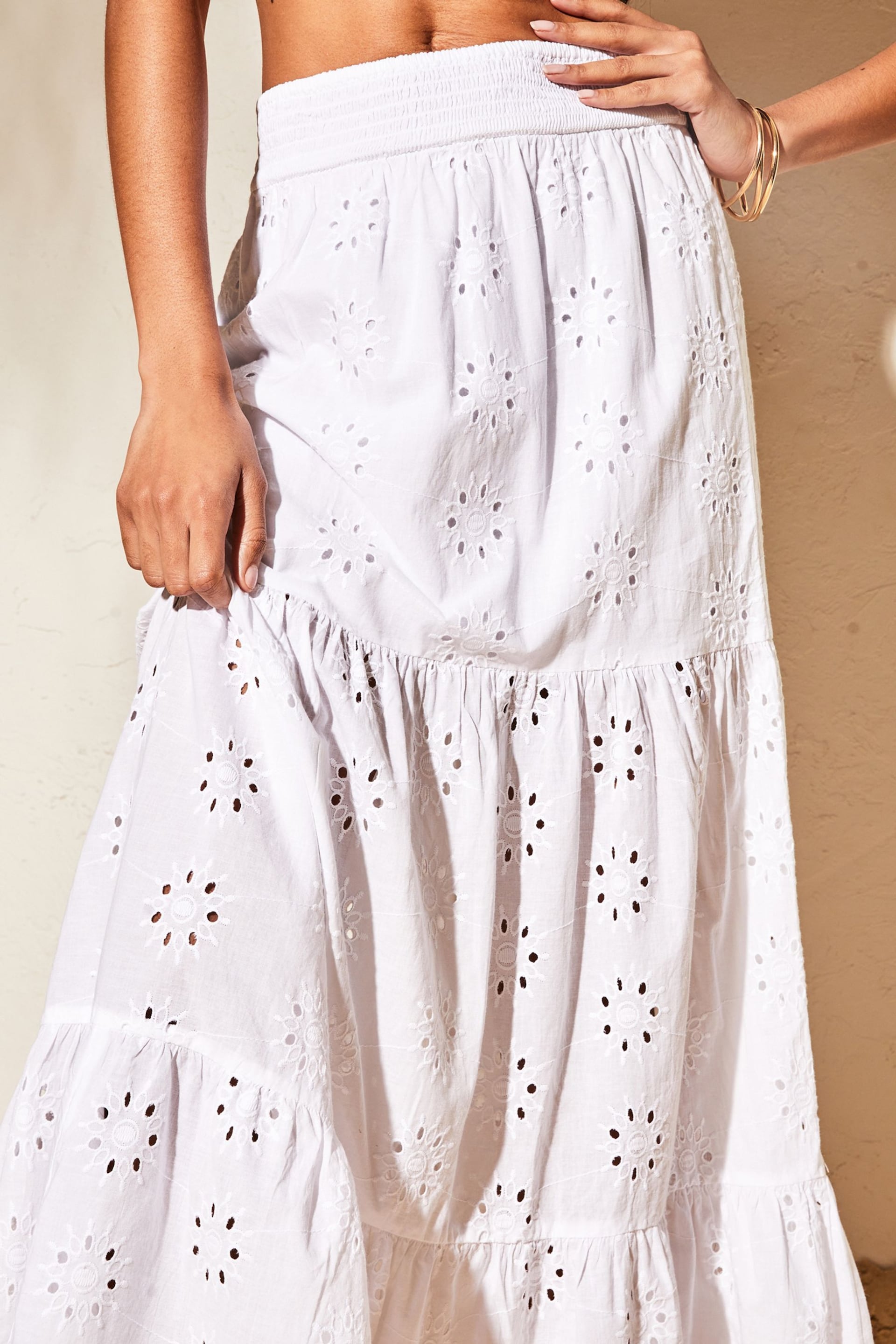 Lipsy White Broderie Tiered Maxi Skirt - Image 4 of 4