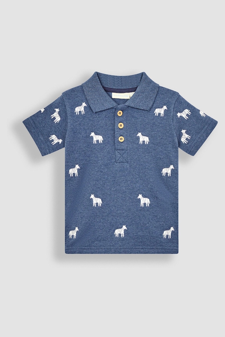 JoJo Maman Bébé Denim Blue Zebra Short Sleeve Embroidered Polo Shirt - Image 1 of 3