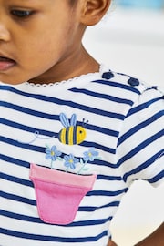 JoJo Maman Bébé Ecru Navy Stripe Bee Appliqué Pocket T-Shirt - Image 2 of 5