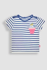 JoJo Maman Bébé Ecru Navy Stripe Bee Appliqué Pocket T-Shirt - Image 3 of 5
