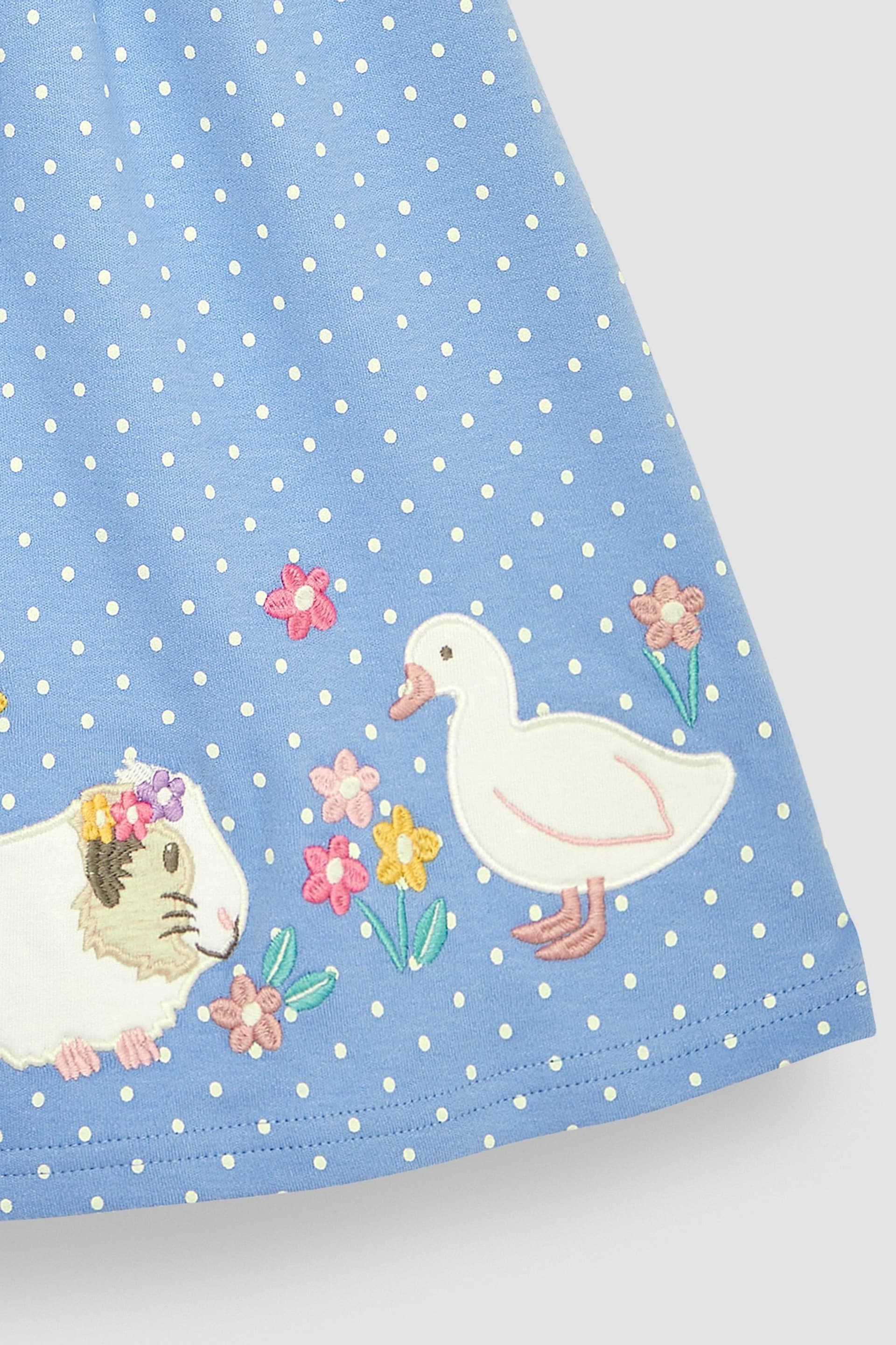 JoJo Maman Bébé Blue Guinea Pig & Duck Spot Appliqué Button Front Jersey Dress - Image 3 of 3