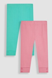 JoJo Maman Bébé Duck Egg Blue & Coral Pink 2-Pack Rib Leggings - Image 1 of 6