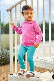 JoJo Maman Bébé Duck Egg Blue & Coral Pink 2-Pack Rib Leggings - Image 6 of 6