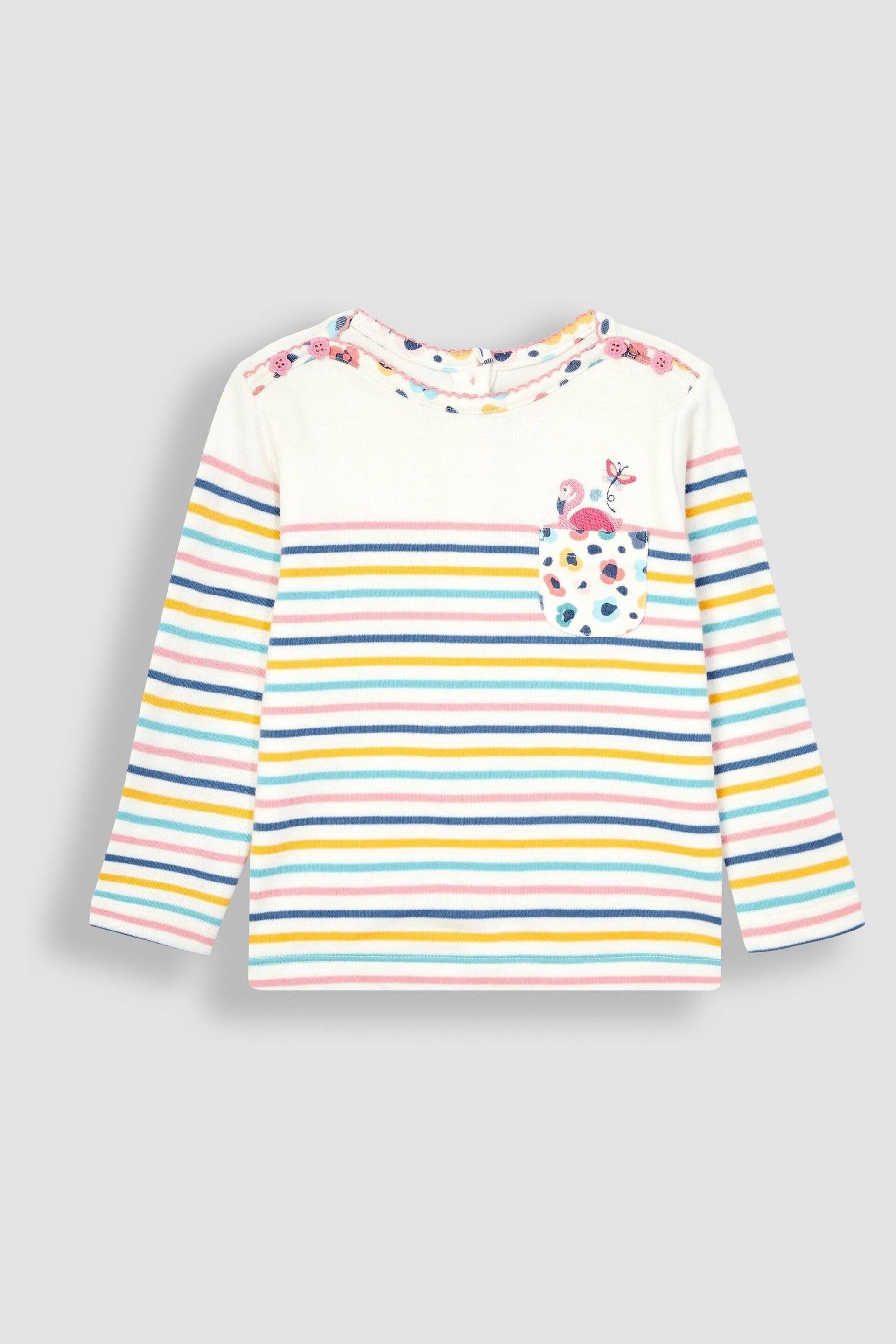 JoJo Maman Bébé Rainbow Flamingo Pocket Breton Top - Image 1 of 3