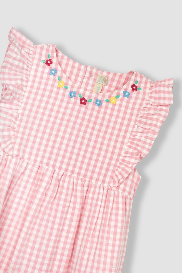 JoJo Maman Bébé Pink Daisy Applique Gingham Pretty Summer Dress - Image 2 of 3