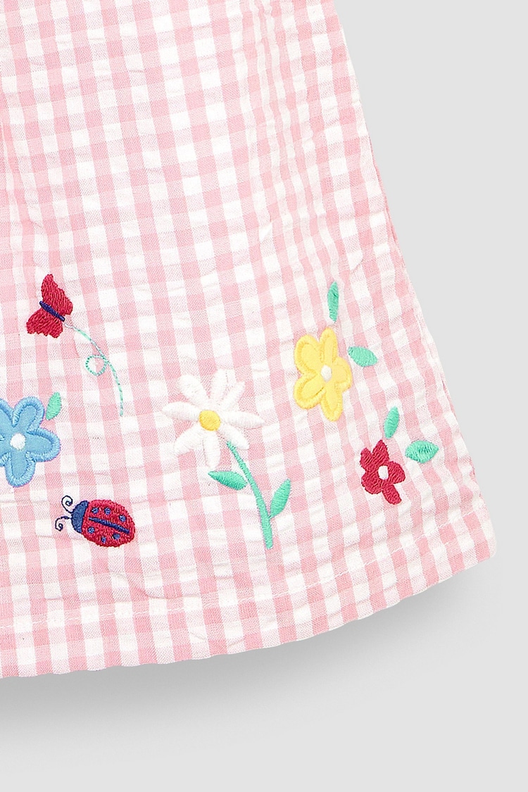 JoJo Maman Bébé Pink Daisy Applique Gingham Pretty Summer Dress - Image 3 of 3