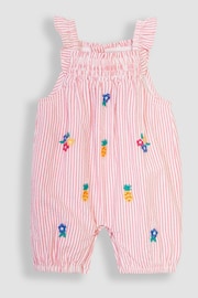 JoJo Maman Bébé Coral Pink Pineapple Embroidered Seersucker Sunsuit - Image 1 of 4