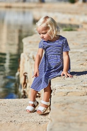 JoJo Maman Bébé Navy White Stripe Classic Stripe Jersey Dress - Image 1 of 4