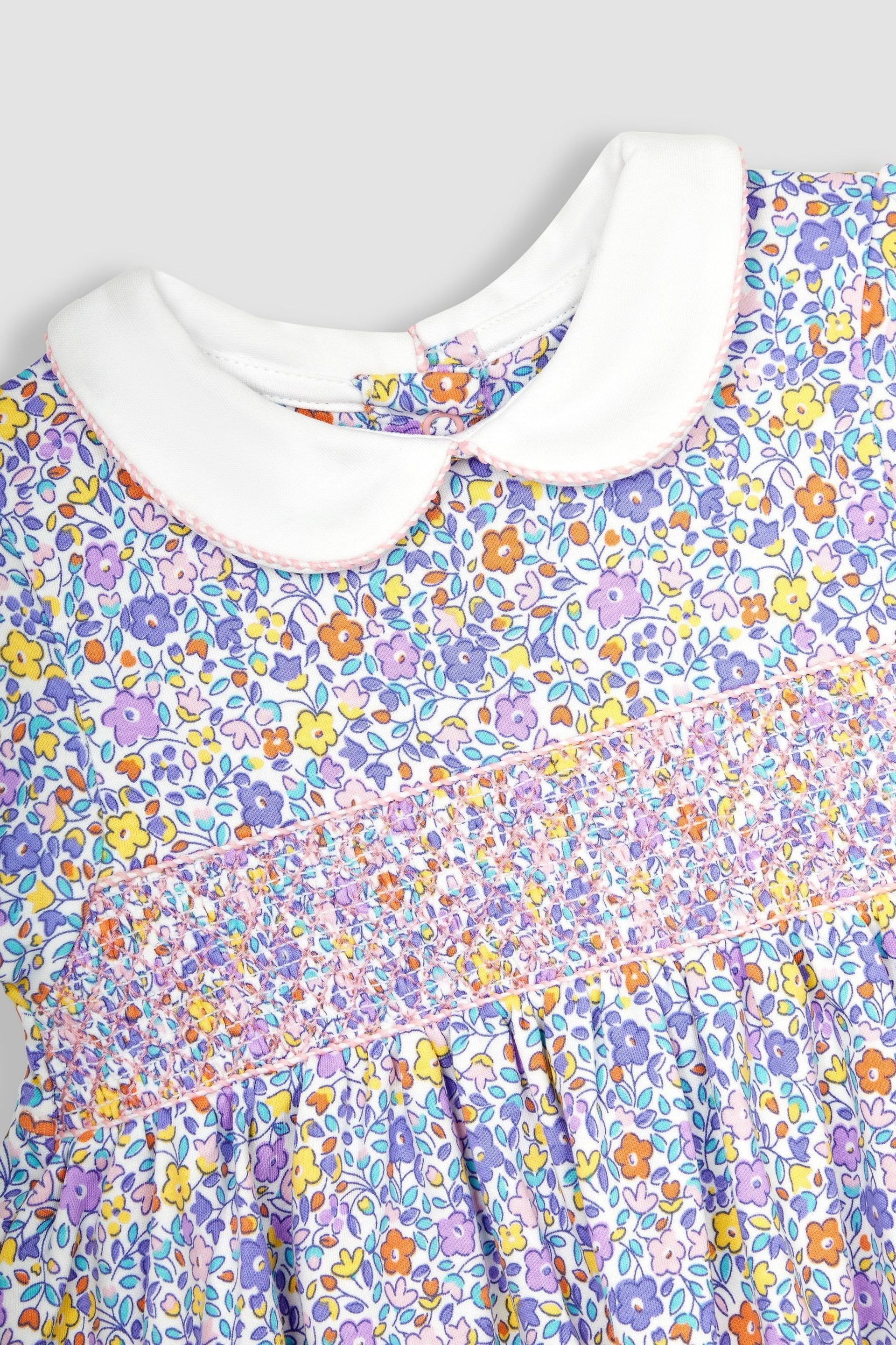 JoJo Maman Bébé Lilac Ditsy Floral Smocked Jersey Dress - Image 4 of 4