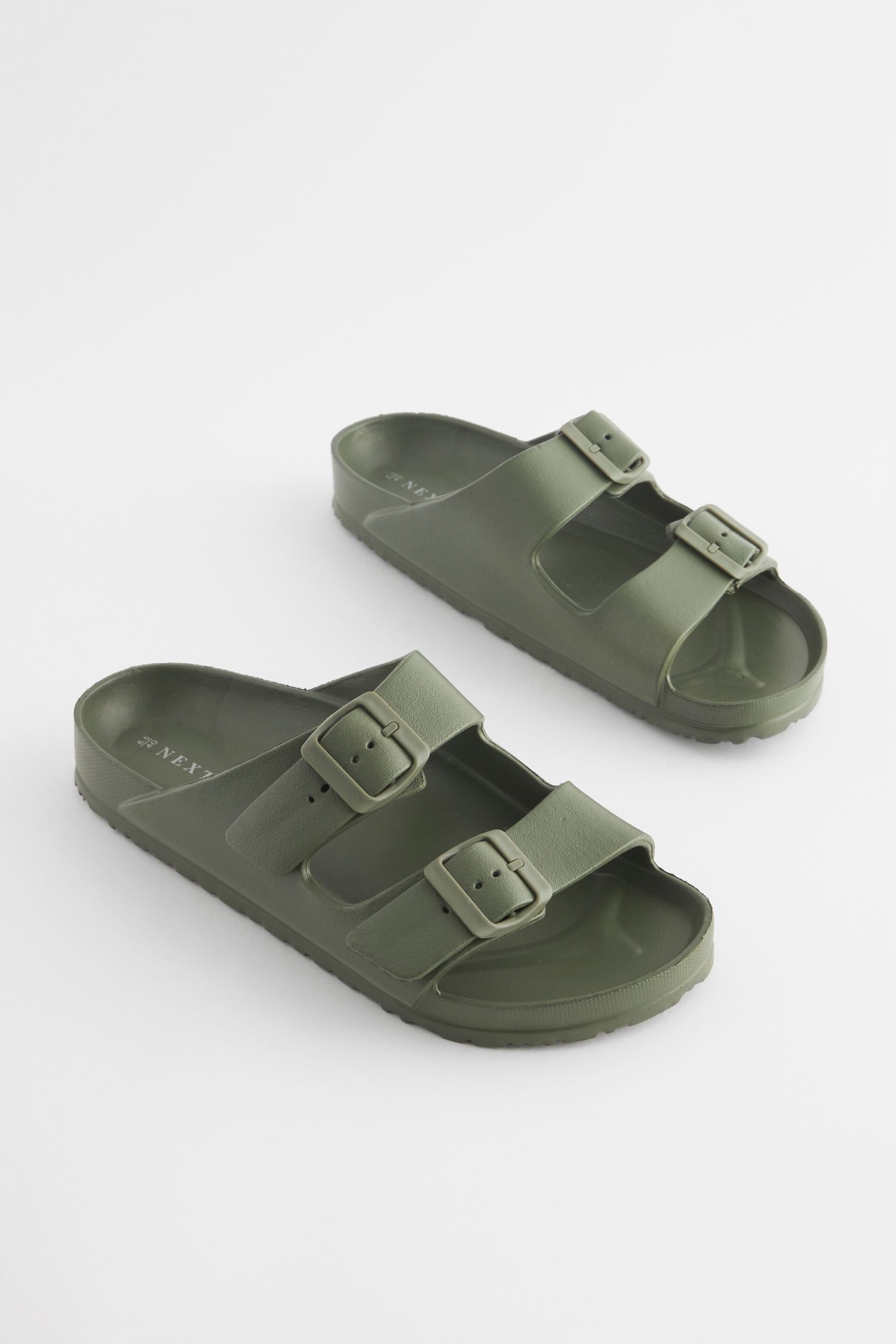 Khaki Green EVA Double Strap Flat Slider Sandals With Adjustable Buckles - Image 1 of 5
