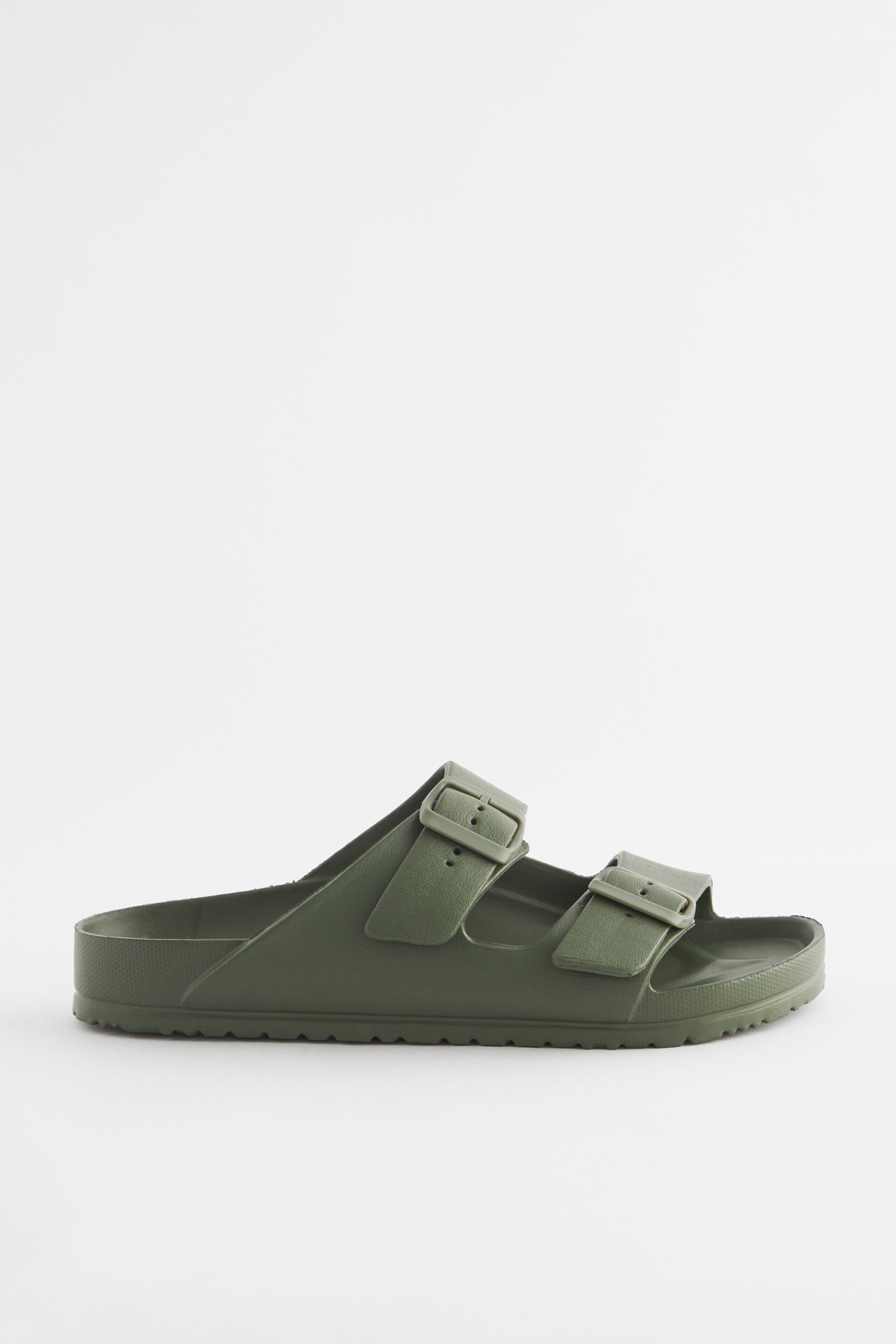 Khaki Green EVA Double Strap Flat Slider Sandals With Adjustable Buckles - Image 2 of 5