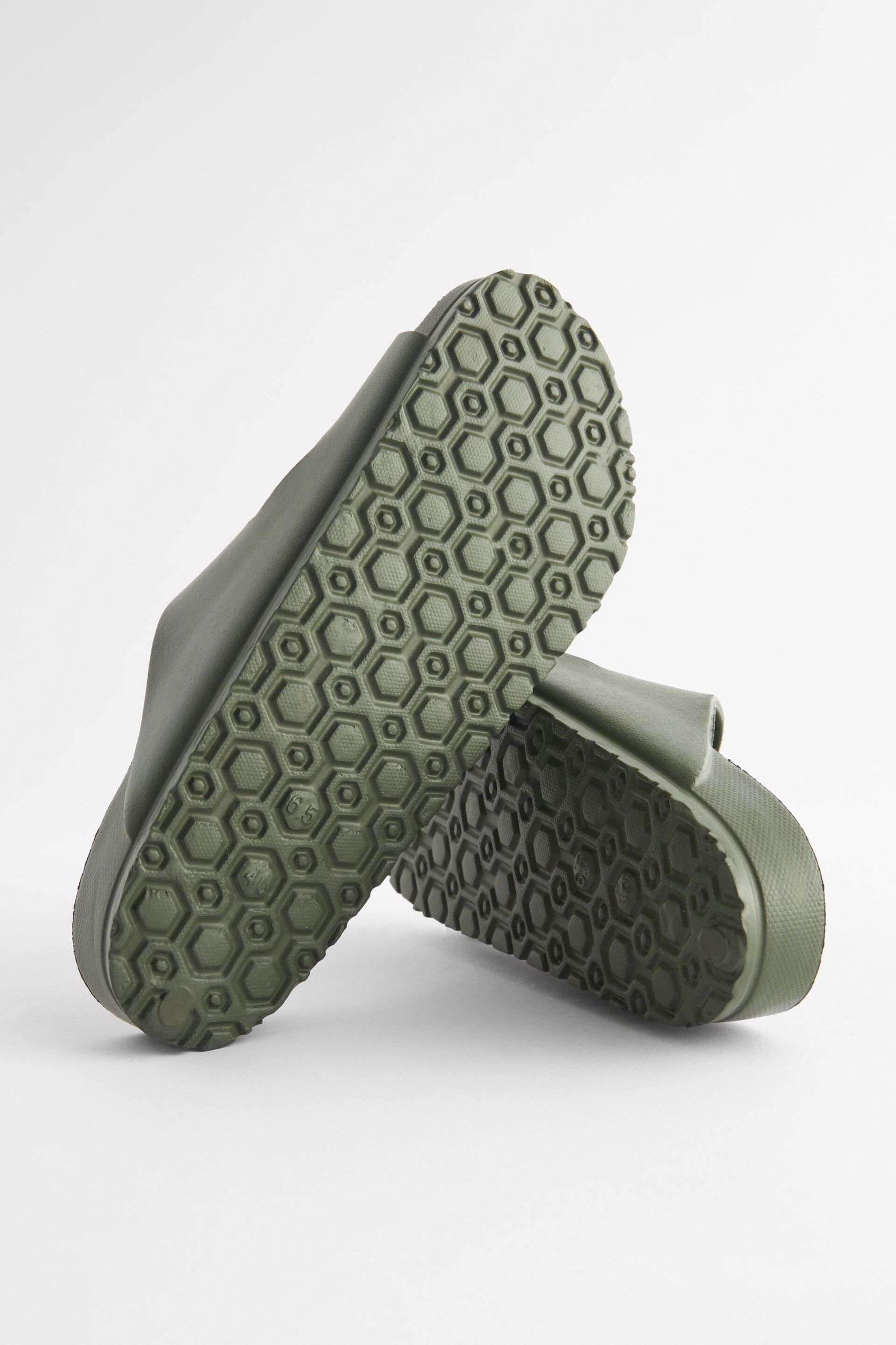 Khaki Green EVA Double Strap Flat Slider Sandals With Adjustable Buckles - Image 3 of 5