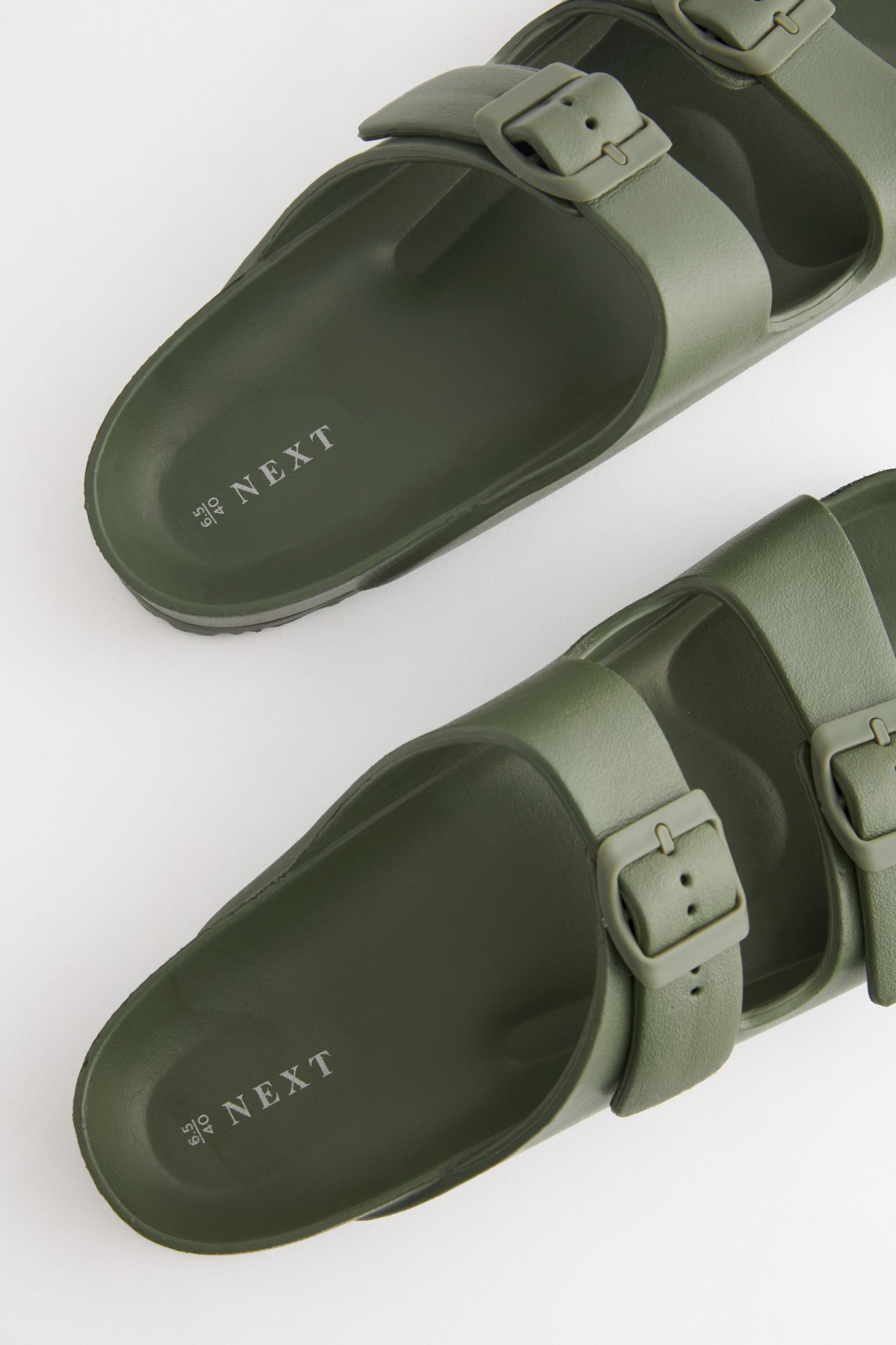 Khaki Green EVA Double Strap Flat Slider Sandals With Adjustable Buckles - Image 4 of 5