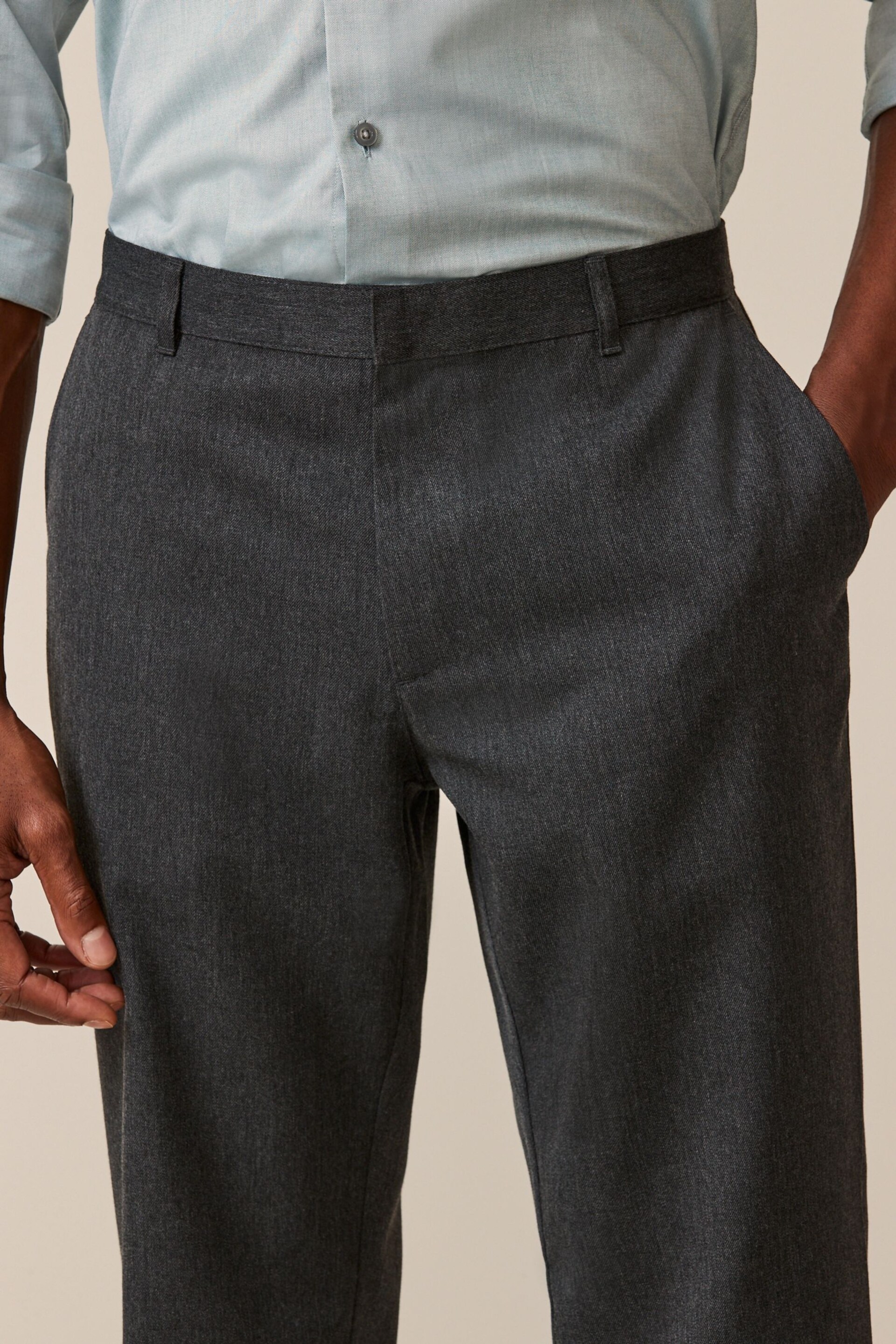 Grey Plain Front Smart Trousers - Image 5 of 9