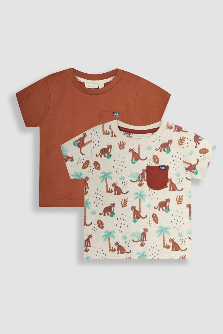 JoJo Maman Bébé Natural Tigers 2-Pack Pocket T-Shirts - Image 1 of 4