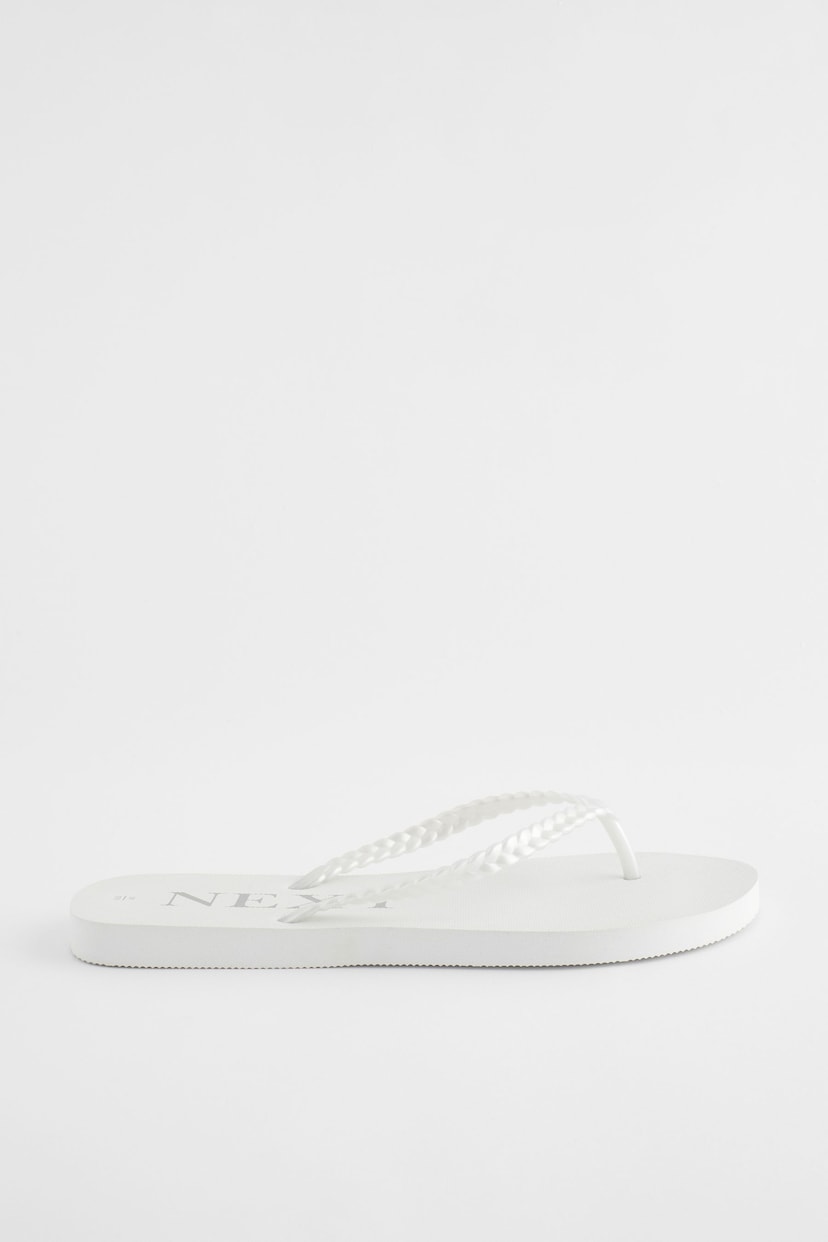 White Pearlised Plaited Flip Flops - Image 2 of 5